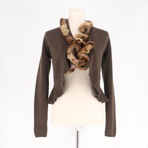 MARIA DI RIPABIANCA Thick Cashmere Faux Fur Trim Open Cardigan Brown Size US 4
